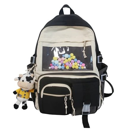 Harajuku Ita-veske for kvinner, dobbel transparent lomme-ryggsekk med stor kapasitet, Kawaii japansk skoleryggsekk for studenter, dame~00795