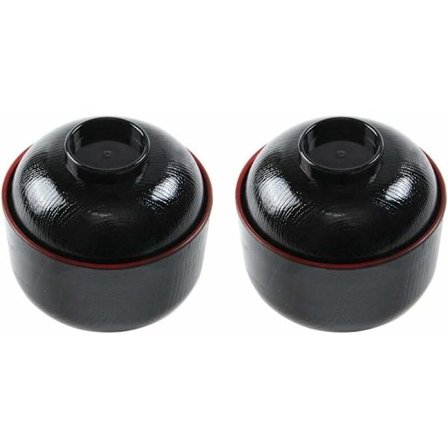 Set med 2 japanska miso-soppskålar med lock, lämpliga för soppa, ramen, ris (9,5 x 9,5 x 10 cm).