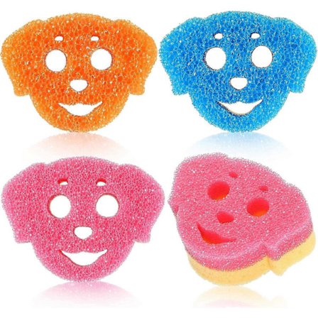 3 stk. Dobbeltsidig Skrubbesvamp Multifunksjonell Svampskrubber Søte Temperaturfølsomme Rengjøringssvamper Ripesikker Oppvasksvamp for Oppvask