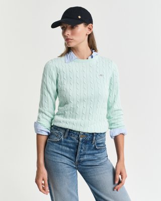 GANT - Kabelstrikket bomullsgenser med stretch til dame faded mint