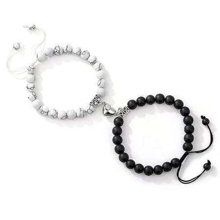 2 st/ set Natursten Par Matchande magnetiskt armband Handgjort justerbart Magnet Heart 5 none