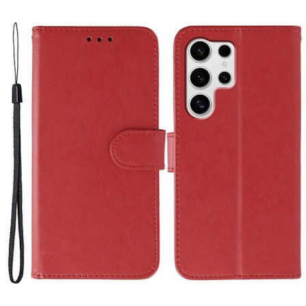 Samsung Galaxy S26 Ultra Plånboksfodral Konstläder Flip med Rem - Röd