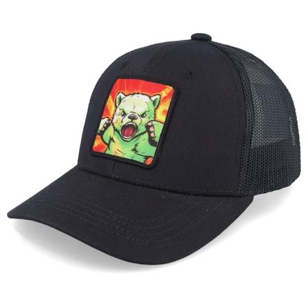Kiddo Cap - Kids Teddy Bear Action Patch Black Trucker Trucker Black Cap - @ Hatstore