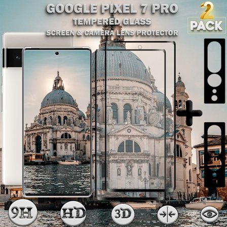 2-Pack GOOGLE PIXEL 7 PRO Skærmbeskyttelse & 2-Pack linsebeskyttelse - Hærdet Glas 9H - Super kvalitet 3D