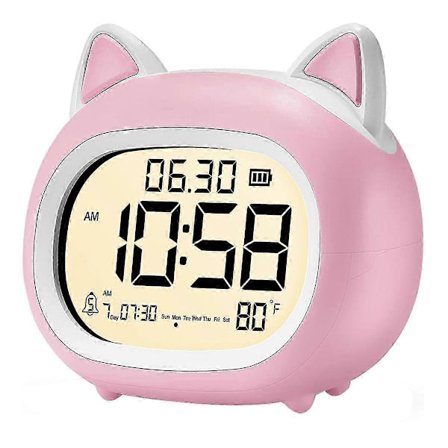 Børnevækkeur med natlys: Digitalt ur til soveværelser, sødt kattedesign[HK]