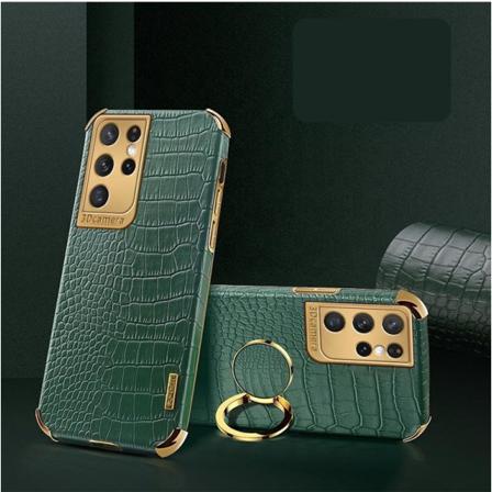 Samsung Galaxy S21 Ultra Lyx Stilrent Skal M Krokodilskinn & Rin Green One Size