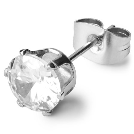 8 mm Runt Silverfärgat Örhänge med Zirkon för män - Stiftörhängen