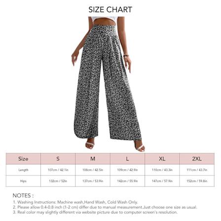 Kvinder Løs Flared Bukser Elastisk Høj Talje Blomster Print Casual Dame Bred Flare Leg Bukser til Daglig Rejse Dating Sort M