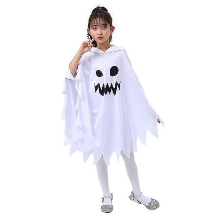 3-9 år Børn Hvide Smilende Spøgelseskostumer, Glow In The Dark Smile Spøgelseskjole med hætte til Halloween Uhyggelig trick-or-treating 7-9 years old