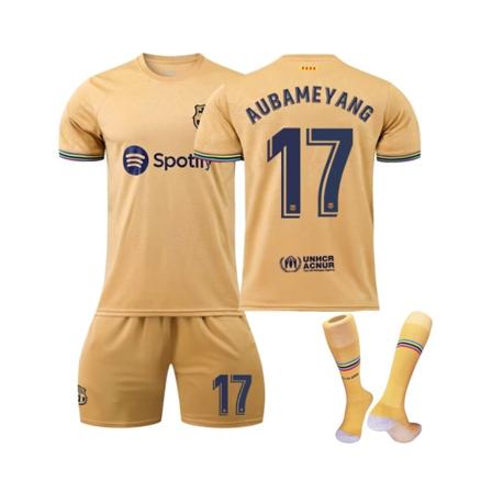 (FC Barcelona bortatröja 2022/23 Aubameyang No.17 fotbollströja 3-delade kit för barn Vuxna S(165-170CM)