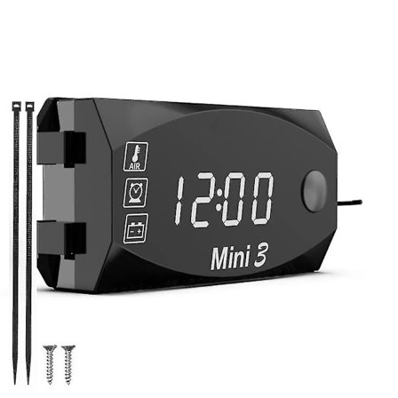 3 i 1 motorsykkel voltmeter skrue klokke termometer LED-display mini vanntett