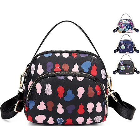 Cross Body Phone Bag Women,Nylon Wallet Shoulder Bag,3 Layers Zipper Cell Phone Purse with Adjustable Strap(Black Pattern)