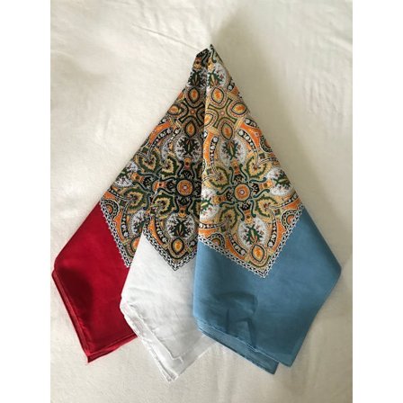 SPARA 100,00 RØD + JEANSBLÅ + HVIT 3-pakning USA Rockabilly Bandanas PAISLEY Snuslommetørklær