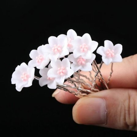 10 st Hårnålar Hårsmycken Hårdekoration till Bröllop & Fest - Vit & Rosa Blomma