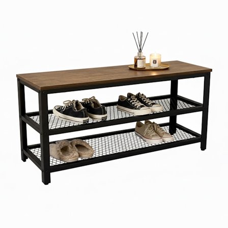 Skobænk med sæde og 2 hylder til entré