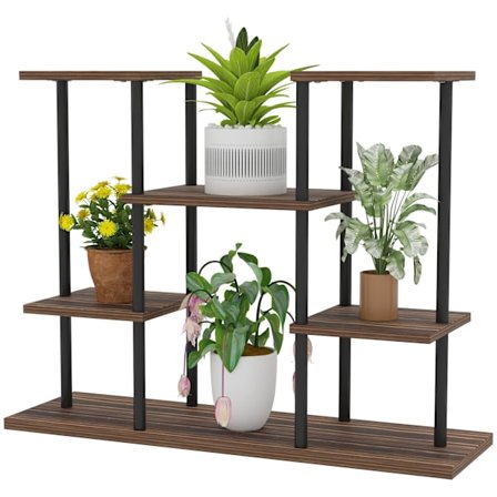 Plantestativ med 4 niveauer, 61,5 cm højt blomsterstativ til indendørs udendørs brug, plantehylde i træ, blomsterhylde i flere niveauer, blomstertrapp
