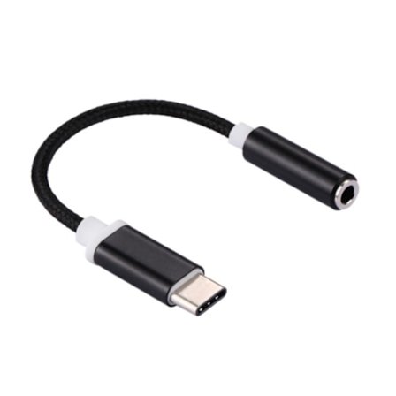 USB-C till 3.5mm Aux adapter i nylon - Svart