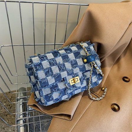 Kvinners Liten Skulder Bag Quiltet Crossbody Bag Distressed Denim