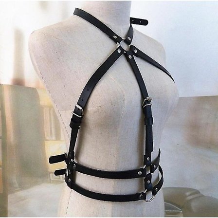 Sort Lagdelt Læder BH-Strop Kropskæde Punk Sele Taljekæde Mode PartyZZCC