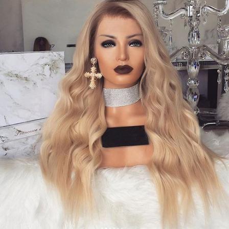 Kvinnor Ombre Blond Lång Lockig Peruk Vågigt hår Cosplay Peruker