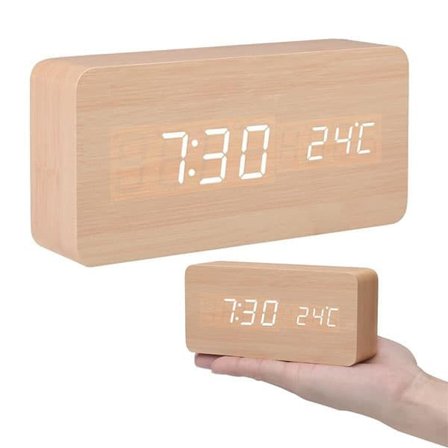 LED Digitaalinen Herätyskello – Näyttää Päivämäärän, Ajan & Lämpötilan, Ääniohjattu, Säädettävä Kirkkaus, USB- tai Paristokäyttö