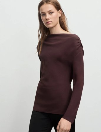 Mango Blouse With Asymmetrical Neckline - Brown - S