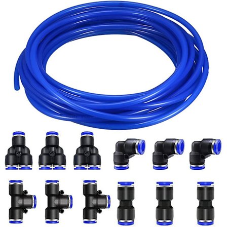 Pneumatisk luftslange-sett - Blå 4mm Od polyuretanslange, 10m med koblinger