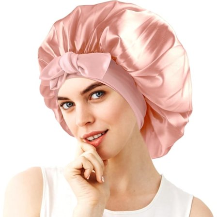 Silkesøvnhette for kvinner, 1 stk. Justerbar satengsøvnhette, myk elastisk bånd silkesøvnhette, hårhette med knyting (blush pink)