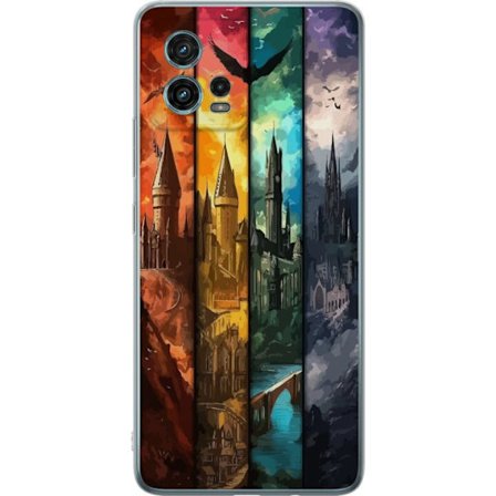 Kompatibel Mobilcover til Motorola Motorola Moto G72 Fire magiske slotte i forskellige elementfarver, episk fantasykunst med ild vand luft og mørke i