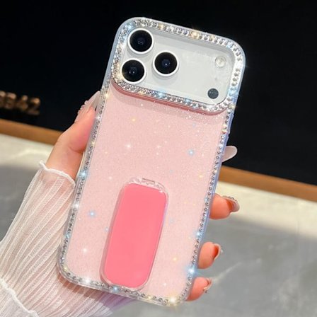 iPhone 17 Pro Skal med Rhinestone Glitter, 4-hörns Anti-fall och Hållare