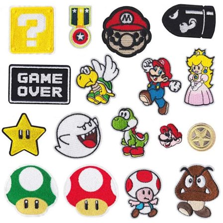 17 stk. Super Mario Bros Ikon Stryke-Lapp Anime Spillfigur Yoshi Wario Bowser Applikasjon Broderi DIY Tilbehør Klær Lapp