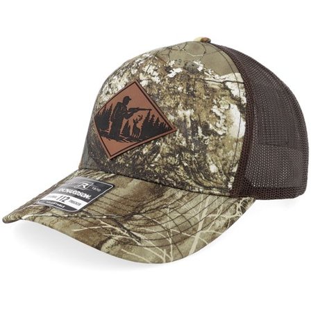 Hunter - Camo trucker Keps - Deer Hunter Engraved Brown Patch 112pfp Realtree/Black A-Frame Trucker @ Hatstore