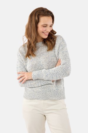 JENSEN - Langærmet Strik - Lyseblå Melange - Rund Hals