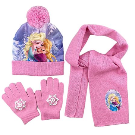3-8 År Barn Jenter Frozen Elsa Anna Minnie Trykt Vinter Strikket Lue Skjerf Hansker Sett