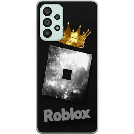 Kompatibelt Mobildeksel til Samsung Samsung Galaxy A73 5G Minimalistisk svart og sølvfarget Roblox-symbol med gylden krone og luksuriøs gamer-esteti