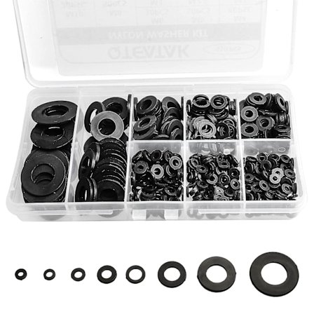 500 stk Sorte Nylon Flat Washers Sortimentsett for Elektriske Tilkoblinger på Husholdnings- og Kommersielle Apparater, (m2 M2.5 M3 M4 M5 M6 M8 M10) (