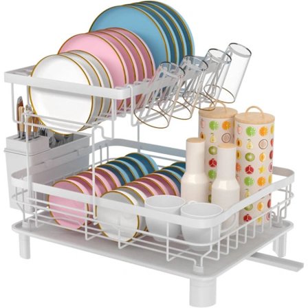 Oppvaskstativ med dryppbrett, Oppvaskstativ for vask, Kjøkkenoppvaskstativ (Hvit)