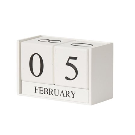 Tretrekalender i tre med terninger, evighetskalender, treblokk, måneds- og datodisplay