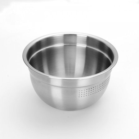 Ristestålsskål til vask af ris med si, køkkensi-kurv med sidedren til ris, grøntsager, frugt