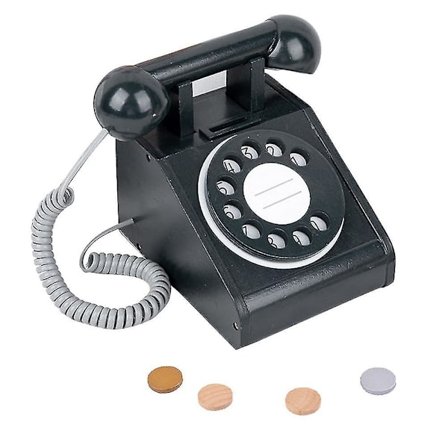 Kid Trä Playhouse Dial Telefon Toy Interaktiv Låtsas Telefon db