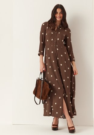YAS - savanna Long Shirt Dress - Pinecone AOP:Ecru Dots - Kläder - - Bubbleroom