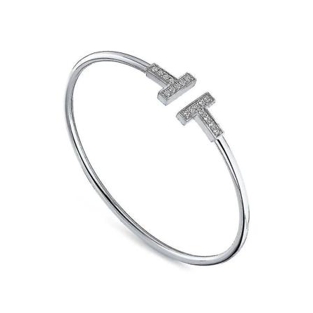 Enkel design dobbel T armbånd T-formet innlagt zirkon åpen armbånd mote rosegull armbånd gave