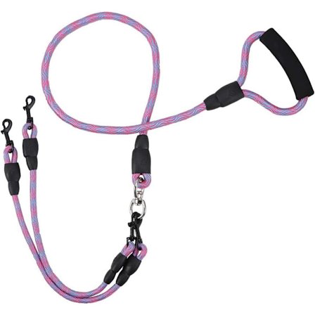 1 pakke dobbelt hundesnor, nylon hundesnor splitter med blødt håndtag, ingen sammenfiltret dobbelt snor til 2 hunde gåtræning