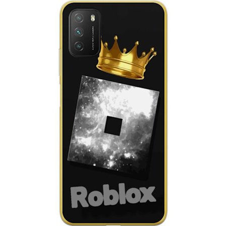 Kompatibelt Mobildeksel til Xiaomi Xiaomi Poco M3 Minimalistisk svart og sølvfarget Roblox-symbol med gylden krone og luksuriøs gamer-estetikk på