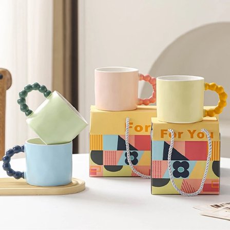 Ceramic Coffee Cup Pearl Handle Breakfast Milk Cup Office Home Baking Shop Dessert Milk Mug Office Afternoon Tea Coffee Cup