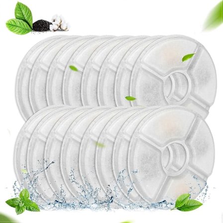 16-pak Kat Vandfontæne Filter Udskiftning, Kattefontæne Filtre, Kattefontæne Filter Udskiftning til 2,4 L Rund Vanddispenser i Rustfrit Stål