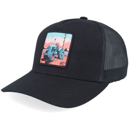 Kiddo Cap - Svart trucker Keps - Kids Tractor And Clouds Patch Light Black Trucker @ Hatstore