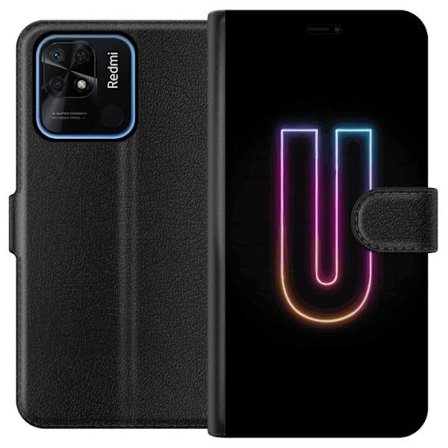 Kompatibel Tegnebogsetui til Xiaomi Xiaomi Redmi 10C Minimalistisk neonbogstav U i farverig lyseffekt mod sort baggrund