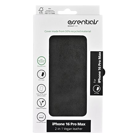iPhone 16 Pro Max PU wallet, detach, recycled, 3 cards,black