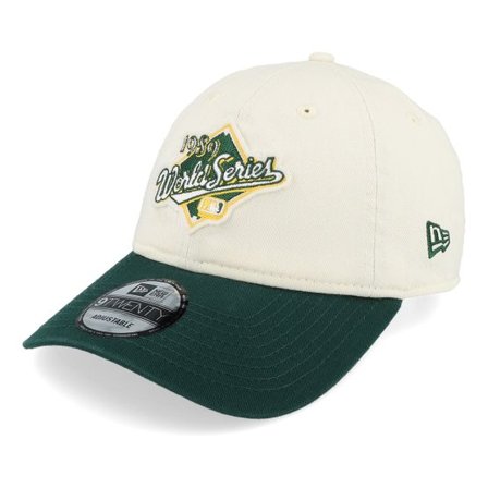 New Era - MLB Beige unconstructed Keps - Oakland Athletics World Series Patch 9TWENTY Chrome/Dark Green Dad Cap @ Hatstore